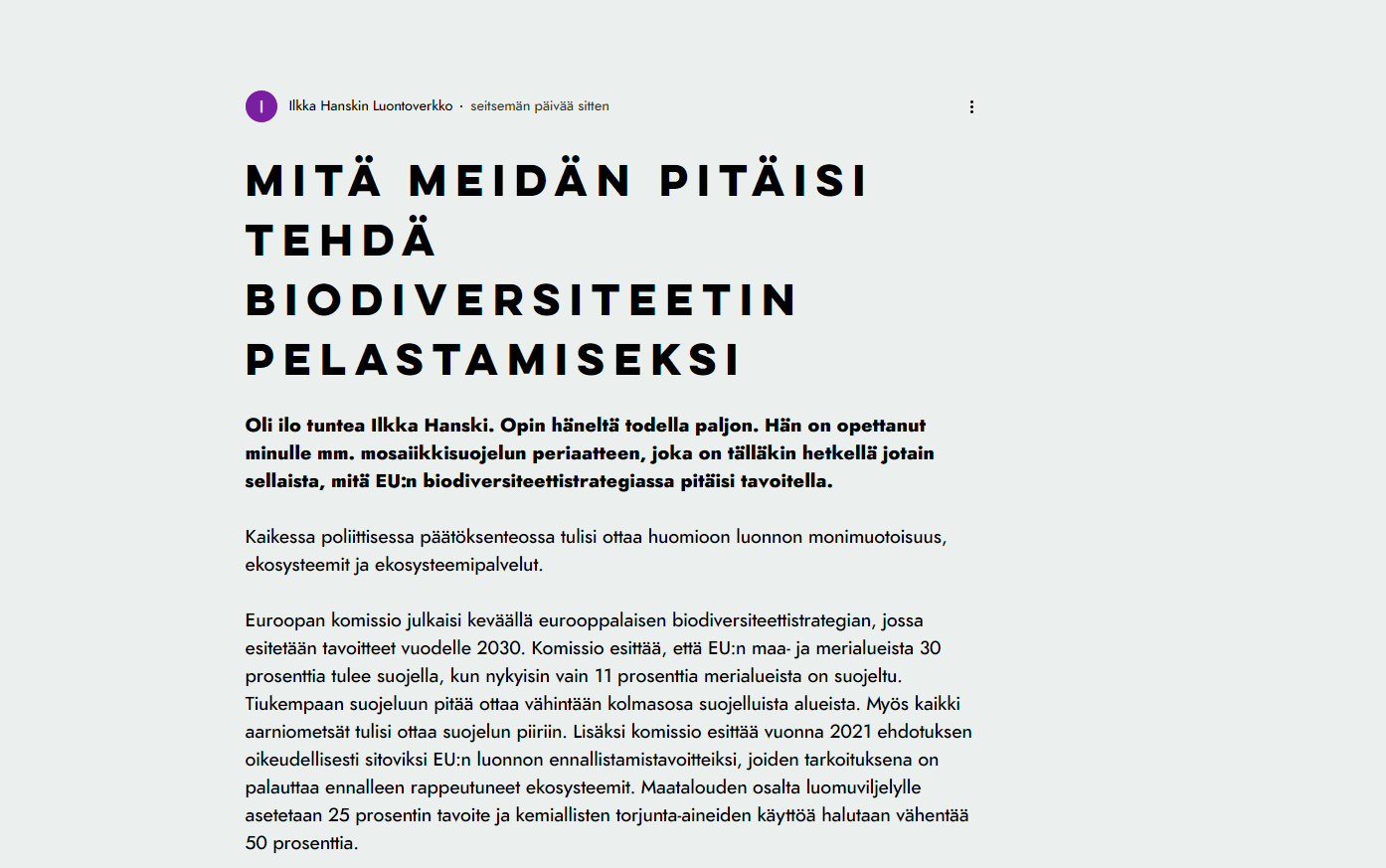 Mitä meidän pitäisi tehdä biodiversiteetin pelastamiseksi
