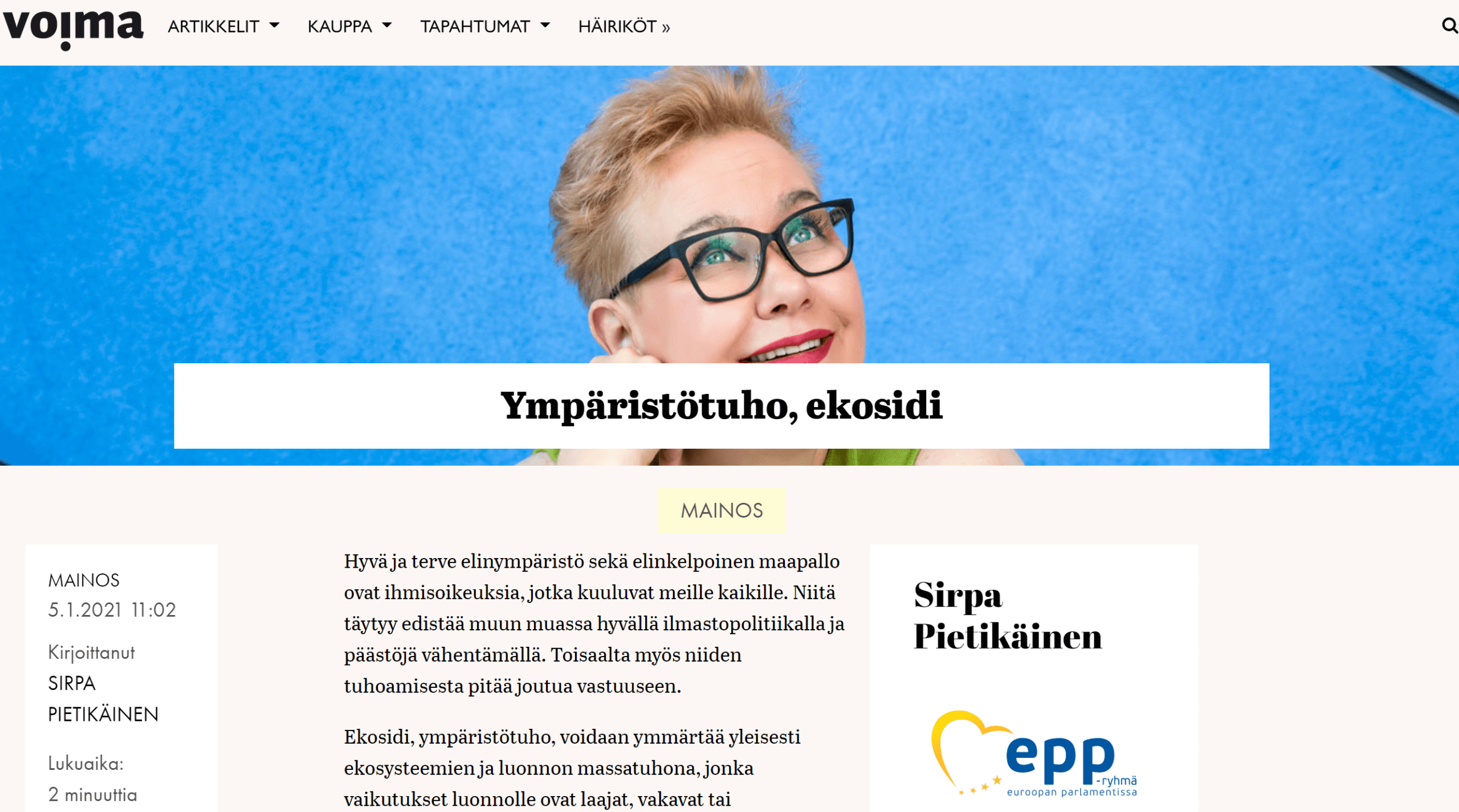 Ekosidin eli ympäristötuhon tunnistamisella EU:ssakin on kiire