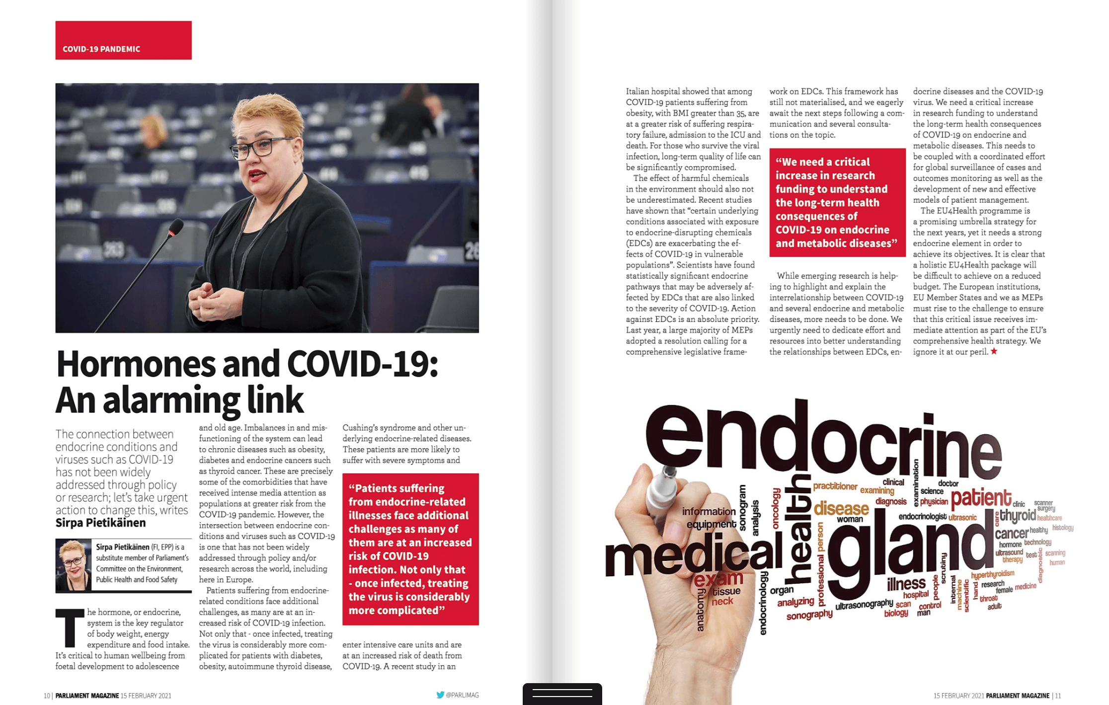 The Parliament Magazinen artikkeli: Hormones and COVID-19: An alarming link