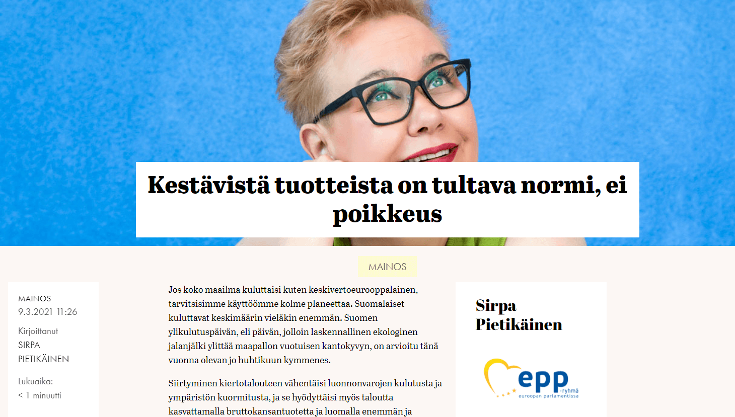 Kestävistä tuotteista on tultava normi, ei poikkeus