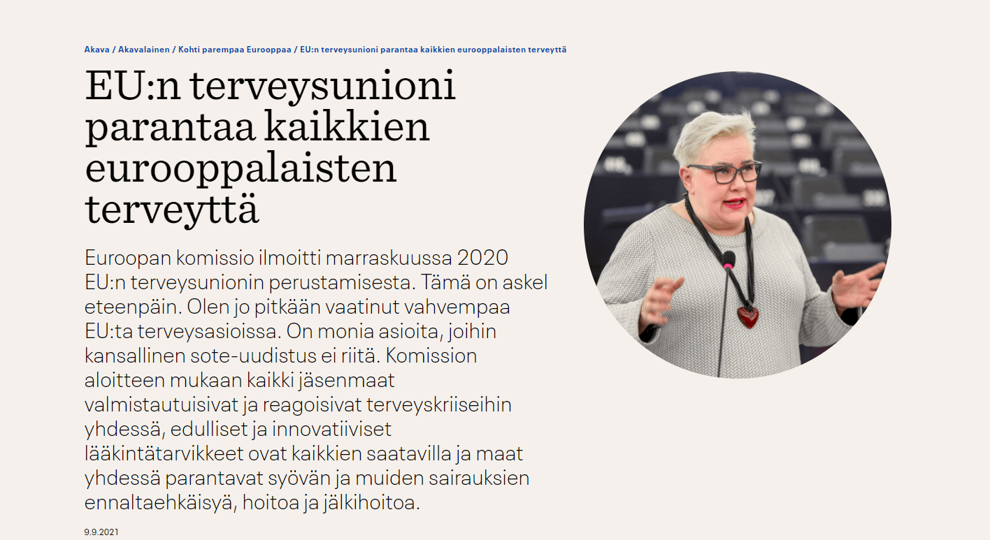 EU:n terveysunioni parantaa kaikkien eurooppalaisten terveyttä