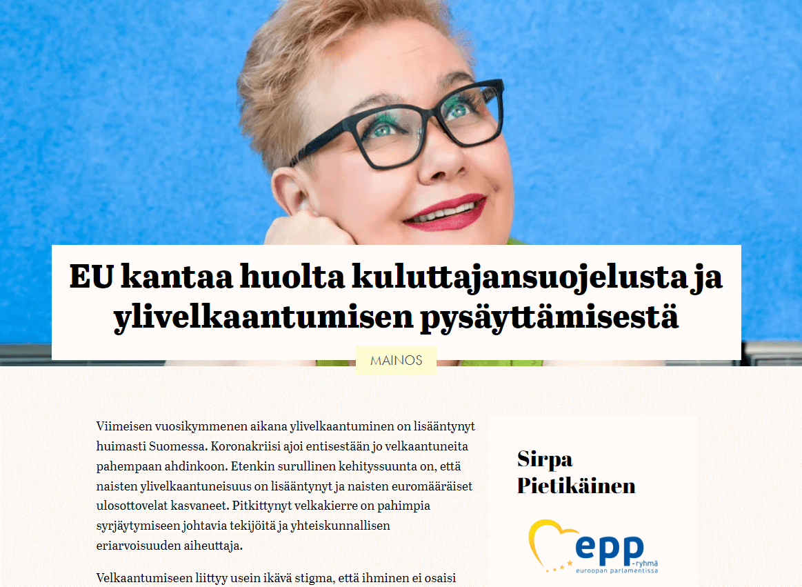 EU kantaa huolta kuluttajansuojelusta ja ylivelkaantumisen pysäyttämisestä