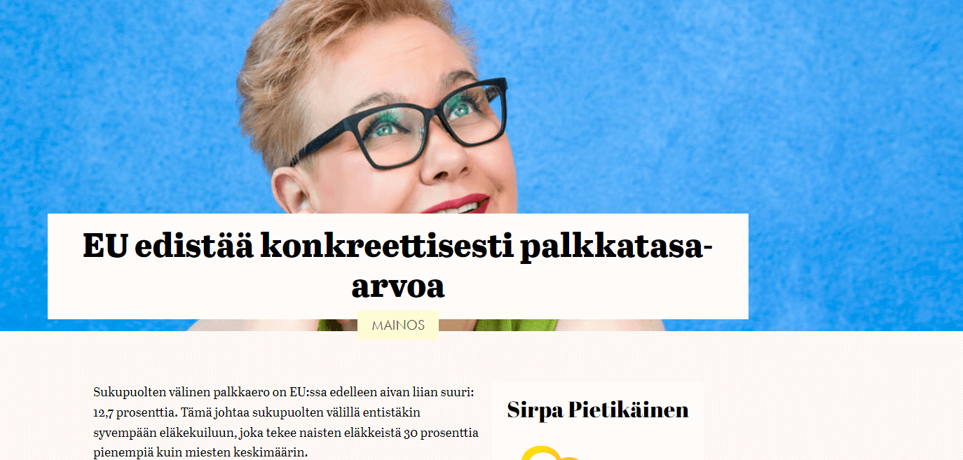 EU edistää konkreettisesti palkkatasa-arvoa